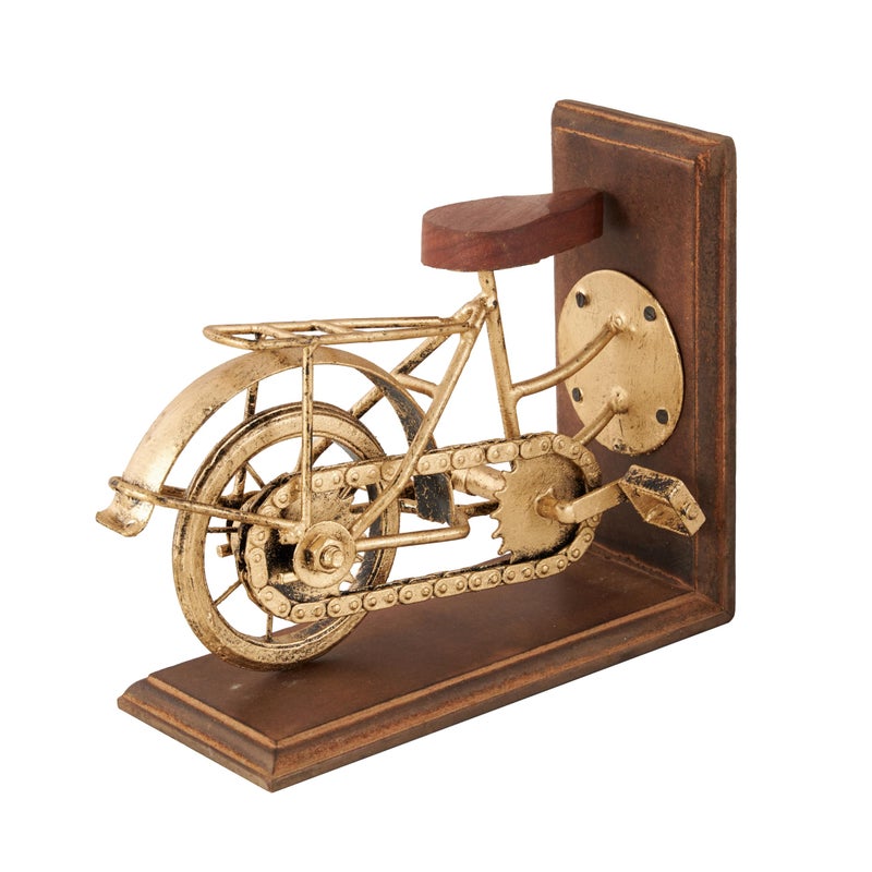 Deco 79 Wooden Bike Decorative Bookends Non Skid Bookends, Set of 2 Office Bookends7"W, 9"H, Brass - Image 4